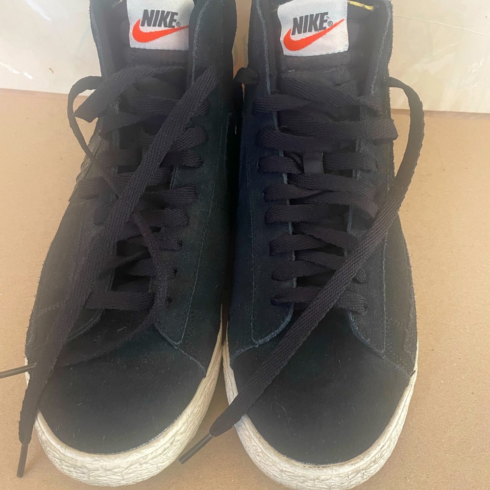 Black High top Nikes in  black suede and leather